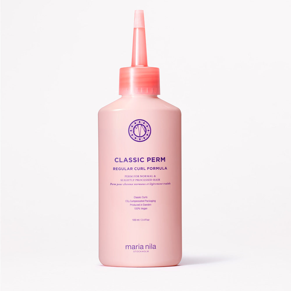 Pink bottle of Maria Nila Classic Perm  Regular Curl on a white background