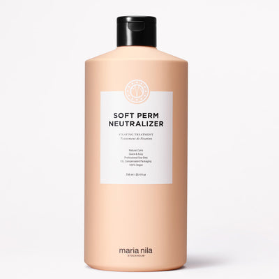 Bottle of Maria Nila Soft Perm Neutralizer on a white background