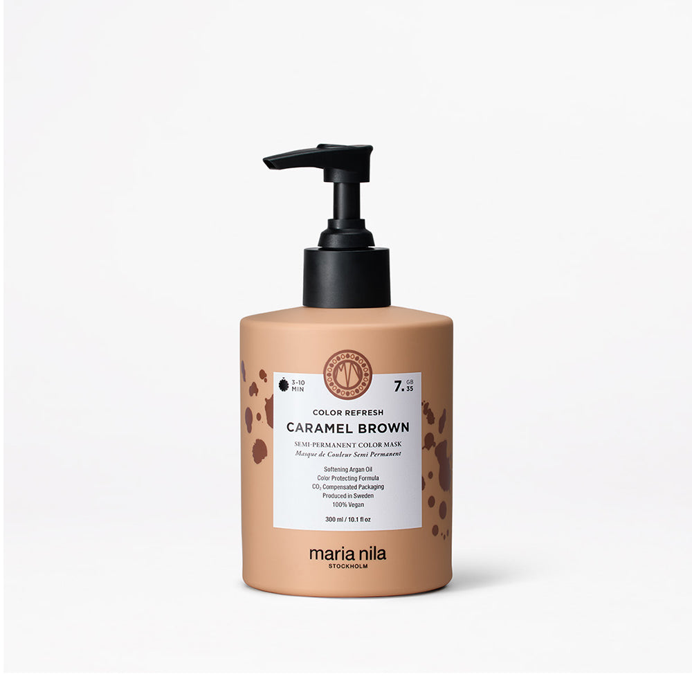 Maria Nila Color Refresh Caramel Brown bottle with black pump on white background